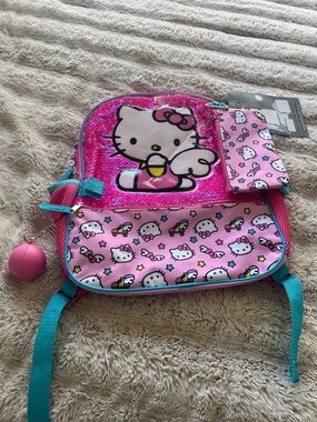 Hello Kitty Pink Sequin Backpack with Teal Accents NWT only three of 5 pieces